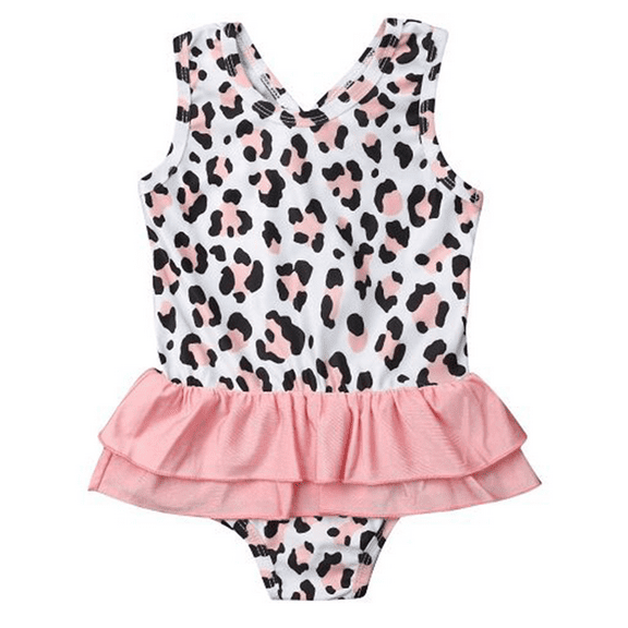 Bagilaanoe Toddler Baby Girls One-Piece Swimsuit Leopard Print Sleeveless Bikini Ruffle Swimwear 1T 2T 3T 4T 5T 6T Kids Bathing Suit Beachwear