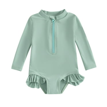 Bagilaanoe Toddler Baby Girls One-Piece Swimsuit Long Sleeve Zipper Rashguard Swimwear 6M 12M 18M 3T 4T Kids Summer Bathing Suit