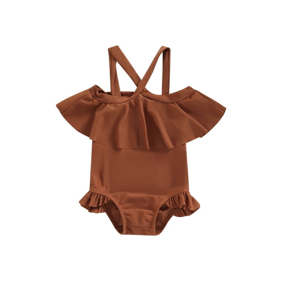Bagilaanoe Toddler Baby Girls One-Piece Swimsuit Off Shoulder Sleeveless Ruffle Swimwear 12M 18M 24M 3T 4T Kids Bathing Suit Beachwear