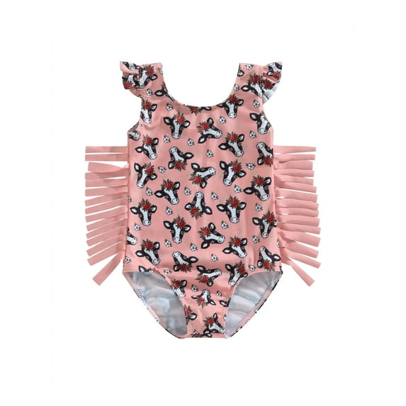 Bagilaanoe Toddler Baby Girls One-Piece Swimsuit Print Sleeveless Tassel Swimwear 12M 18M 24M 3T 4T 5T Kids Bathing Suit Beachwear