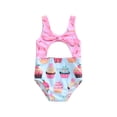 thumbnail image 1 of Bagilaanoe Toddler Baby Girls One-piece Swimsuits 1 2 3 4 5 6 Years Kids Biscuit/Cake Print Sleeveless V-neck Cutout Bathing Suit Swimwear, 1 of 8