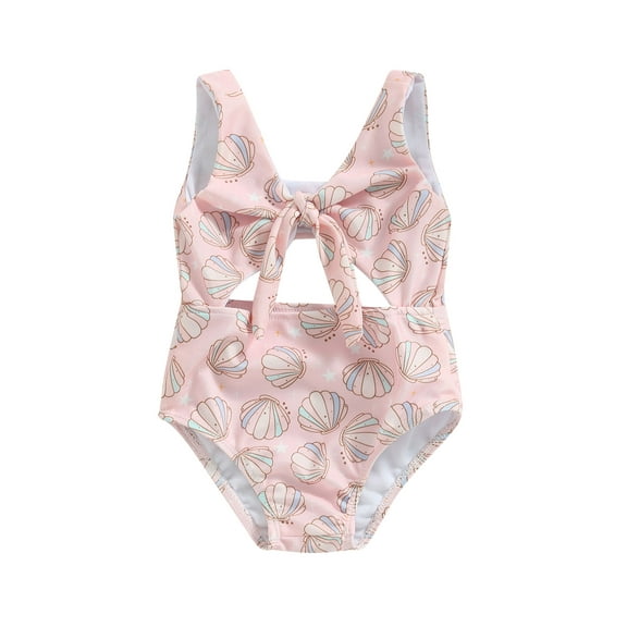 Bagilaanoe Toddler Baby Girls One-piece Swimwear Sleeveless Floral/Shell Print Hollow Bathing Suit 6M 9M 12M1 8M 24M 3T Kids Summer Beachwear
