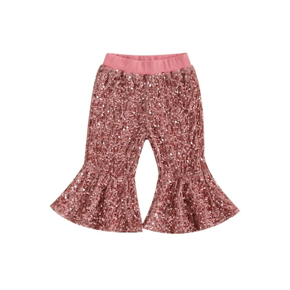 Bagilaanoe Toddler Baby Girls Sequins Flared Pants Kids Elastic Waistband Sparkling Trousers 6M 12M 2T 3T 4T 5T 6T Little Girl Bell Bottoms for Party
