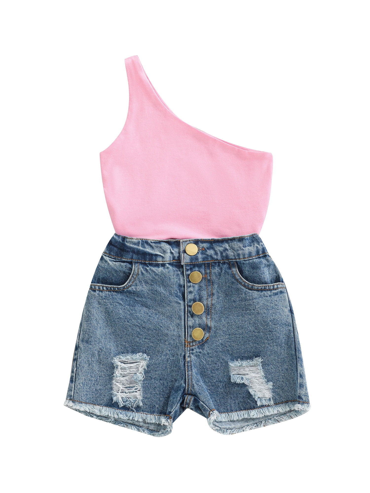 Bagilaanoe Toddler Baby Girls Summer 2Pcs Outfit Pink Sleeveless