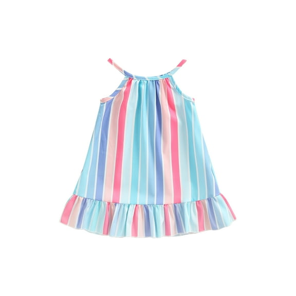 Bagilaanoe Toddler Baby Girls Summer Casual Dress Striped Sleeveless Ruffle Dress 6M 12M 2T 3T 4T Loose Beach A Line Sundress