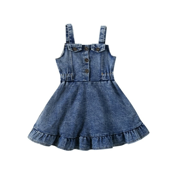 Bagilaanoe Toddler Baby Girls Summer Denim Dress Sleeveless Button Down Ruffle Tank Dress 6M 12M 18M 24M 3T 4T Kids Casual Outfit