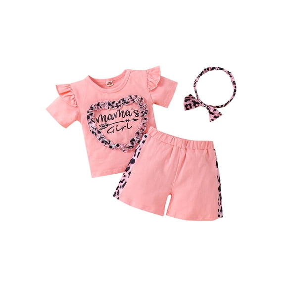 Bagilaanoe Toddler Baby Girls Summer Shorts Sets Daddy's Girl Letter Print Short Sleeve Tops Camouflage Shorts Headband 3pcs