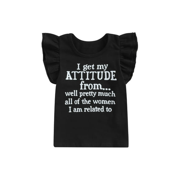 Bagilaanoe Toddler Baby Girls Summer T-Shirt Letter Fly Sleeve Round Neck Tops 6M 12M 18M 24M 3T 4T 5T Kids Casual Clothes