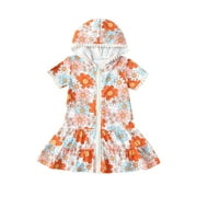 Bagilaanoe Toddler Baby Girls Swim Dresses Floral Hooded Swimsuit 12M 18M 24M 3T 4T 5T Kids Short Sleeve Beach Cover up Rash Guards Bathing Suit