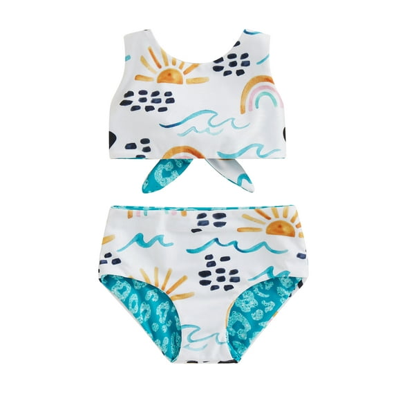 Bagilaanoe Toddler Baby Girls Swimsuits 2 Piece Bikinis Set Cartoon Print Sleeveless Tops + Bikini Briefs 6M 12M 18M 24M 3T 4T Kids Swimwear Bathing Suit Beachwear