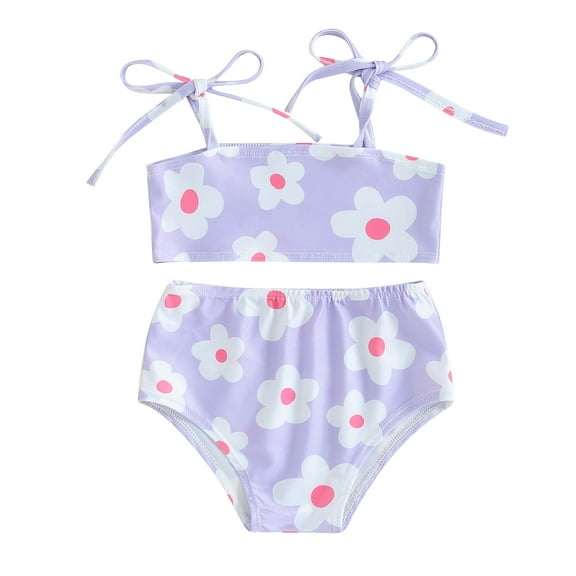 Bagilaanoe Toddler Baby Girls Swimsuits 2 Piece Bikinis Set Floral Print Camisole Tops + Briefs 6M 12M 18M 24M 3T 4T Kids Swimwear Bathing Suit Beachwear