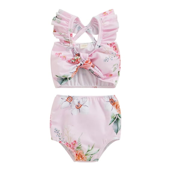 Bagilaanoe Toddler Baby Girls Swimsuits 2 Piece Bikinis Set Floral Print Sleeveless Camisole Tops + Shorts 6M 12M 18M 24M 3T 4T Kids Swimwear Bathing Suit Beachwear