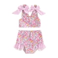 thumbnail image 1 of Bagilaanoe Toddler Baby Girls Swimsuits 2 Piece Bikinis Set Floral Print Sleeveless Tank Tops + Shorts 3M 6M 12M 2T 3T Kids Swimwear Bathing Suit Beachwear, 1 of 7