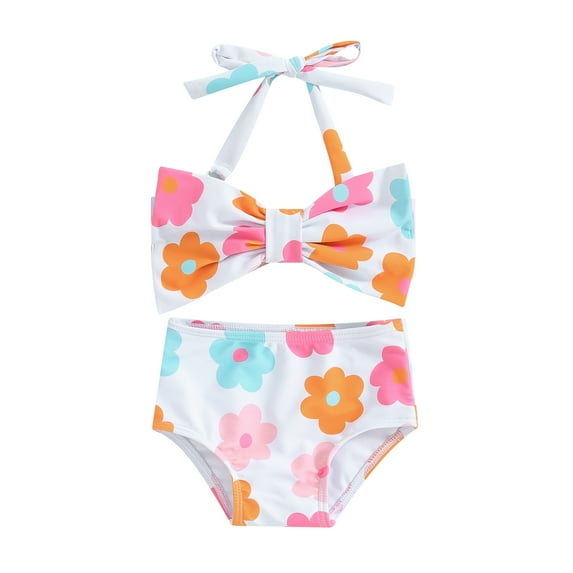 Bagilaanoe Toddler Baby Girls Swimsuits 2 Piece Bikinis Set Floral Print Sleeveless Tops + Briefs 1T 2T 3T 4T 5T 6T Kids Swimwear Bathing Suit Beachwear
