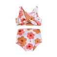 thumbnail image 1 of Bagilaanoe Toddler Baby Girls Swimsuits 2 Piece Bikinis Set Flower Print Sleeveless Tops + Briefs 2T 3T 4T Kids Swimwear Bathing Suit Beachwear, 1 of 9