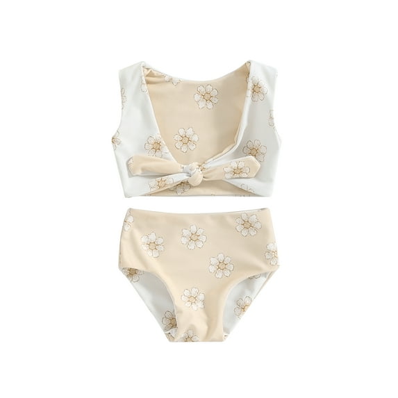 Bagilaanoe Toddler Baby Girls Swimsuits 2 Piece Bikinis Set Flower Print Tops + Briefs 6M 12M 18M 24M 3T 4T Kids Swimwear Bathing Suit Beachwear