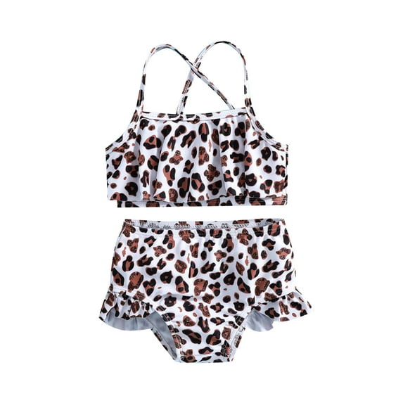 Bagilaanoe Toddler Baby Girls Swimsuits 2 Piece Bikinis Set Leopard Print Sleeveless Camisole Tops + Briefs 12M 24M 3T 4T 5T 6T Kids Swimwear Bathing Suit Beachwear