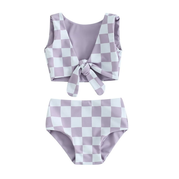 Bagilaanoe Toddler Baby Girls Swimsuits 2 Piece Bikinis Set Plaid Sleeveless Tops + Briefs 6M 12M 18M 24M 3T 4T Kids Swimwear Bathing Suit Beachwear