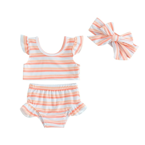 Bagilaanoe Toddler Baby Girls Swimsuits 2 Piece Bikinis Set Print Fly Sleeve Crop Tops + Shorts 6M 9M 12M 18M 24M 3T Kids Swimwear Bathing Suit Beachwear