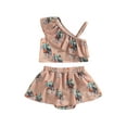 thumbnail image 1 of Bagilaanoe Toddler Baby Girls Swimsuits 2 Piece Bikinis Set Print Ruffle Sleeveless Tops + Skirt Shorts 6M 9M 12M 18M 24M 3T Kids Swimwear Bathing Suit Beachwear, 1 of 9