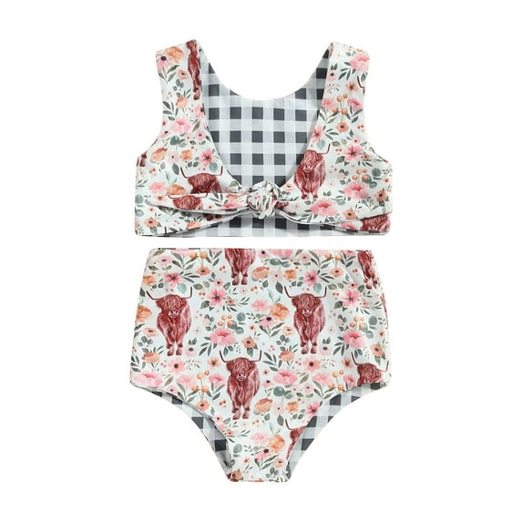 Bagilaanoe Toddler Baby Girls Swimsuits 2 Piece Bikinis Set Print Sleeveless Tankini Tops + Shorts 6M 12M 18M 24M 3T 4T Kids Swimwear Bathing Suit Beachwear