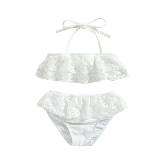 Bagilaanoe Toddler Baby Girls Swimsuits 2 Piece Bikinis Set Ruffle Lace Tops + Briefs 6M 9M 12M 18M 24M 3T Kids Swimwear Bathing Suit Beachwear