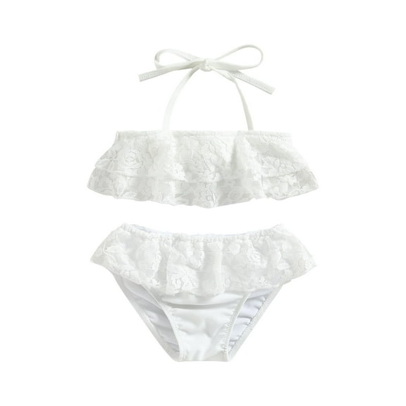 Bagilaanoe Toddler Baby Girls Swimsuits 2 Piece Bikinis Set Ruffle Lace Tops + Briefs 6M 9M 12M 18M 24M 3T Kids Swimwear Bathing Suit Beachwear