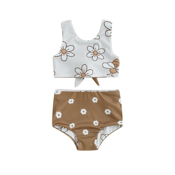 Bagilaanoe Toddler Baby Girls Swimsuits 2 Piece Bikinis Set Sleeveless Vest Tops   Flower Print Briefs 6M 12M 18M 24M 3T 4T Kids Swimwear Bathing Suit Beachwear