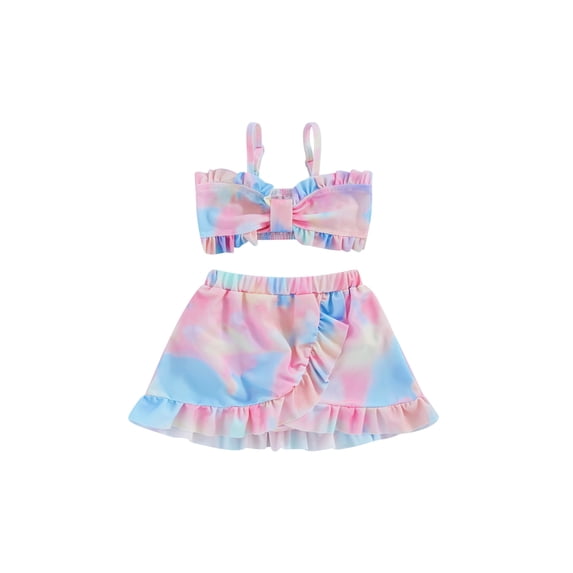 Bagilaanoe Toddler Baby Girls Swimsuits 3 Piece Bikinis Set Print Camisole Bra + Shorts + Ruffle Skirt 9M 12M 18M 24M 3T 4T Kids Swimwear Bathing Suit Beachwear