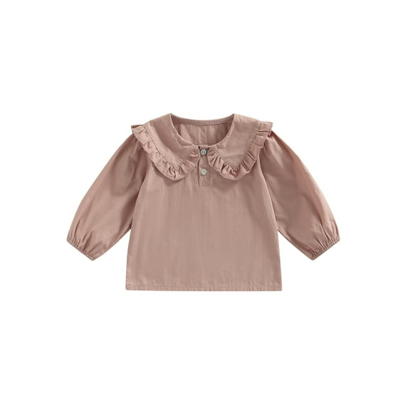Bagilaanoe Toddler Baby Girls T-Shirts Plaid/Solid Color Doll Collar Long Sleeve Shirts 6M 12M 2T 3T 4T 5T Spring Autumn Casual Tops