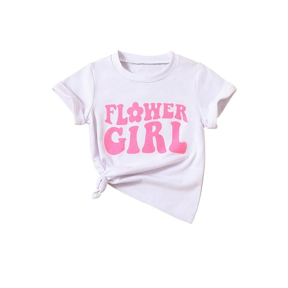 Bagilaanoe Toddler Baby Girls T-shirt Casual Letter Print Short Sleeve Tees 1T 2T 3T 4T 5T 6T Kids Summer White Tops
