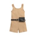 thumbnail image 1 of Bagilaanoe Toddler Girl's Summer Jumpsuit 1 2 3 4 5 6 Years Strap Sleeveless Ribbed Playsuit Shorts One Piece Jumpsuit + Waist Bag, 1 of 8