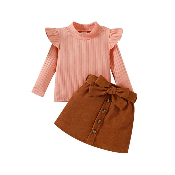 Bagilaanoe Toddler Girls Long Sleeve Knitting Shirt & Skirt, 2-Piece Set, Sizes 6-12 Months