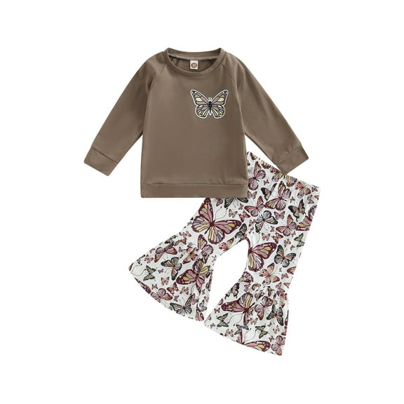Bagilaanoe Toddler Girls Long Sleeve T-Shirt & Flare Pants, 2-Piece Set, Sizes 1-2 Years