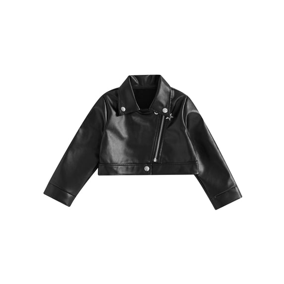Bagilaanoe Toddler Little Girl PU Leather Jacket Toddler Long Sleeve Black Coat 4T 5T 6T 7T Kids Fall Zip Up Motorcycle Outwear