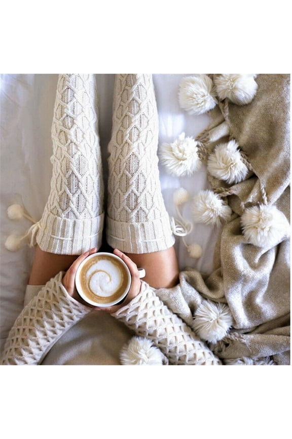 Women Girls Cable Knit Long Boot Socks Over Knee Thigh High Warm Stocking