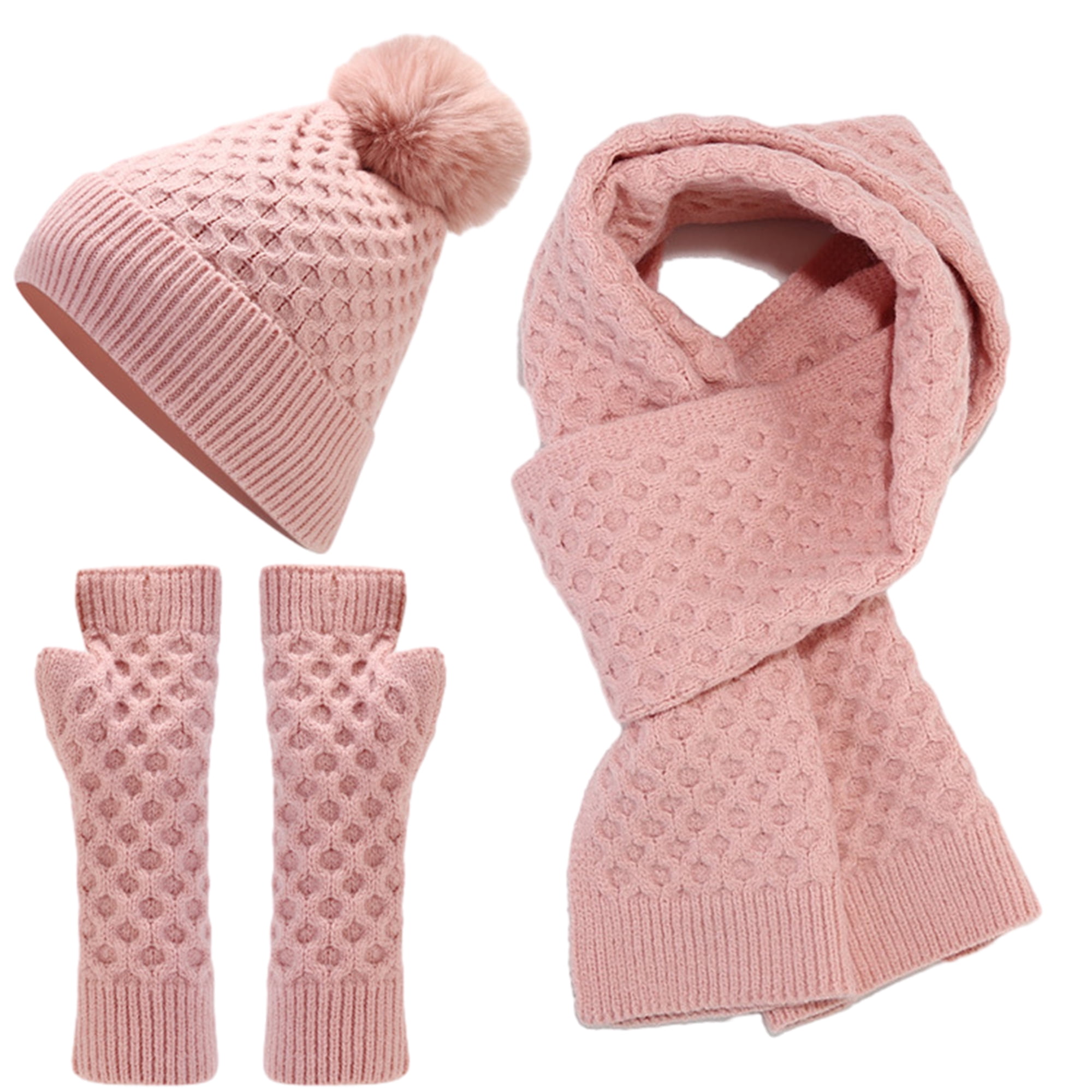 Bagilaanoe Women Hat Scarf Gloves Set, Soft Winter Warm Knit Beanie Hat
