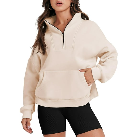 Bagilaanoe Women Juniors Oversized Sweatshirt Quarter Zipper Long Sleeve Pullover Tops with Pockets Casual Streetwear for Teen