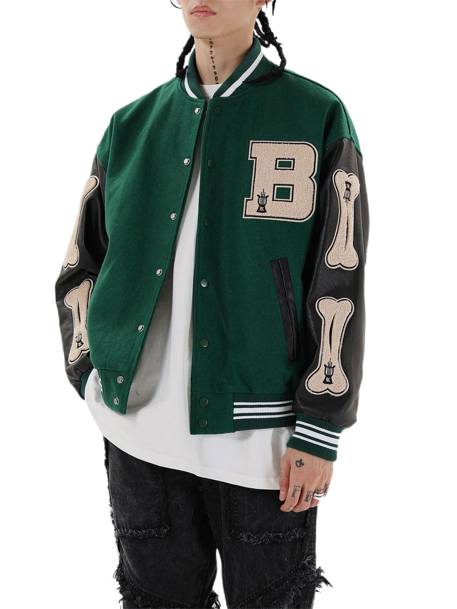 Bagilaanoe Women Mens Varsity College Jacket Baseball Bomber Jacket Vintage  Casual Streetwear Coats