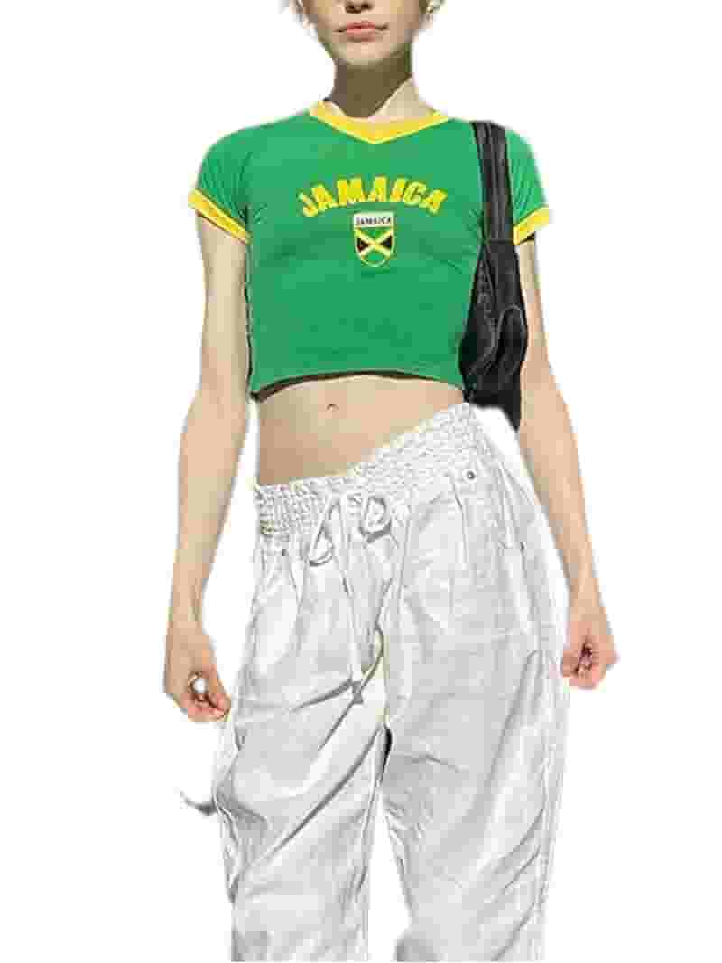 Contrast Round Neck Cropped Sleeves Slim T-Shirt Contrast Round Neck Cropped Sleeves Slim T-Shirt