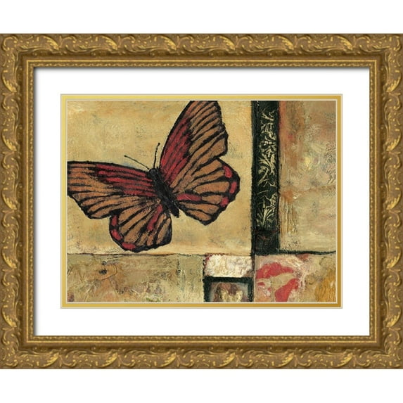 Bagnato, Judi 14x12 Gold Ornate Wood Framed with Double Matting Museum Art Print Titled - Butterfly in Border I