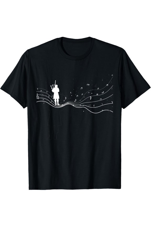 Bagpipe musician in music notes for Bagpipe player T-Shirt