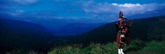 Bagpiper Scottish Highlands Scotland Canvas Art - Panoramic Images (36 x 12)