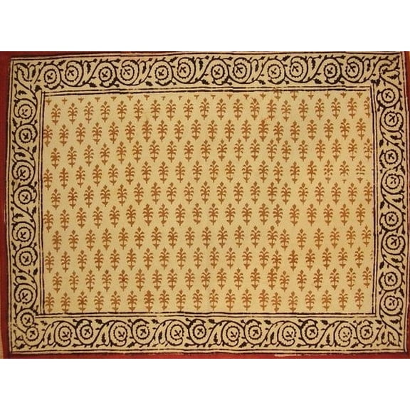 Bagru Block Print Cotton Table Placemat 19" x 13" Barley