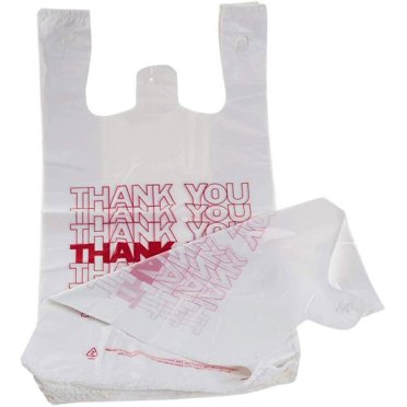 Large 21" X 6" X 11.5" Black Plastic T-Shirt Bags – 13 Mic, Thank You Print (Grocery Style)