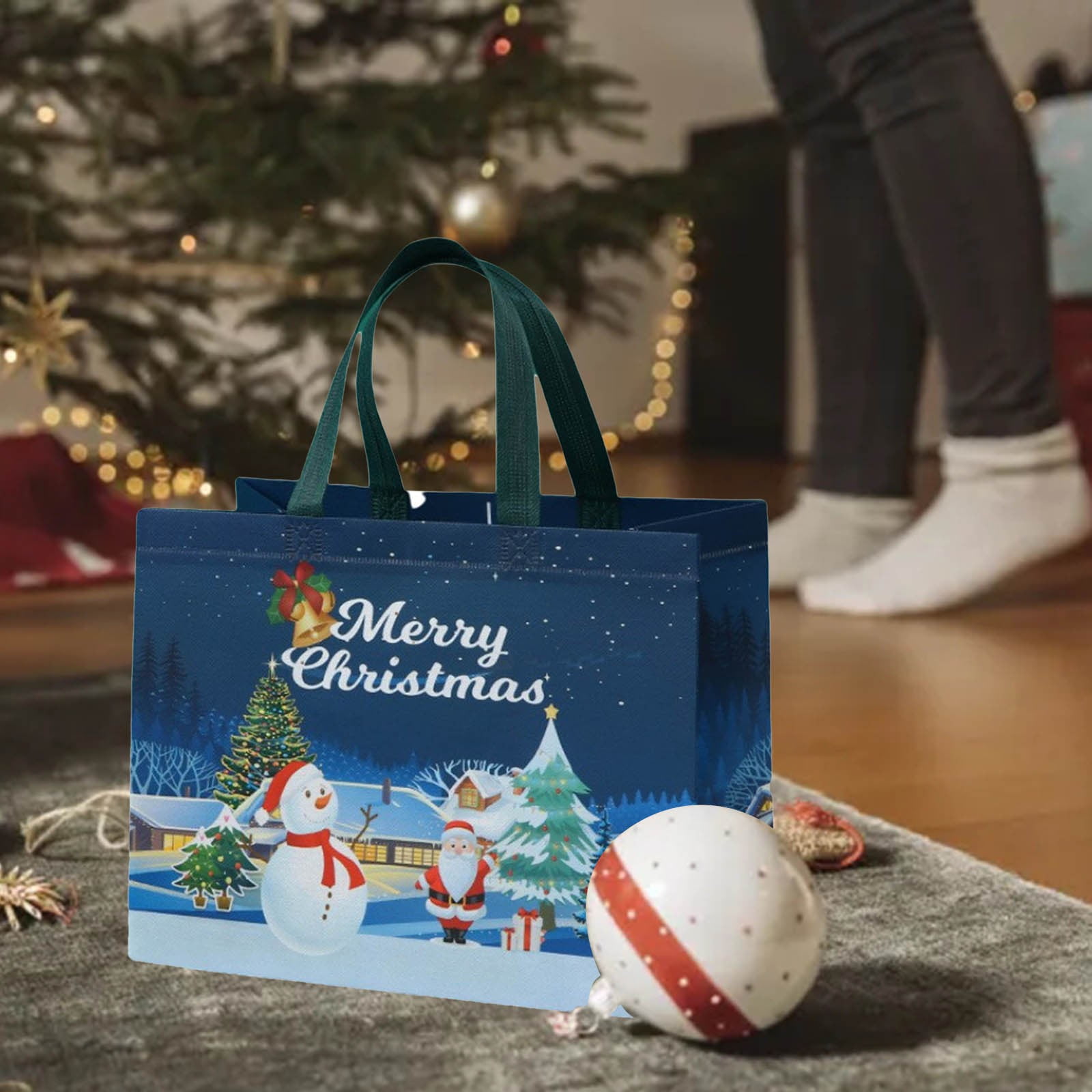 Bags Reusable Christmas Tote Bags With Handles Christmas Bags Dough