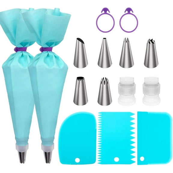 Bags and Tips Set, Cake Decorating Kit Supplies, Frosting Piping Kit for Baking with Pastry Bags and Tips, Standard Converters, Silicone Rings, Reusable Piping Bags for Cookie Icing, Cupcake