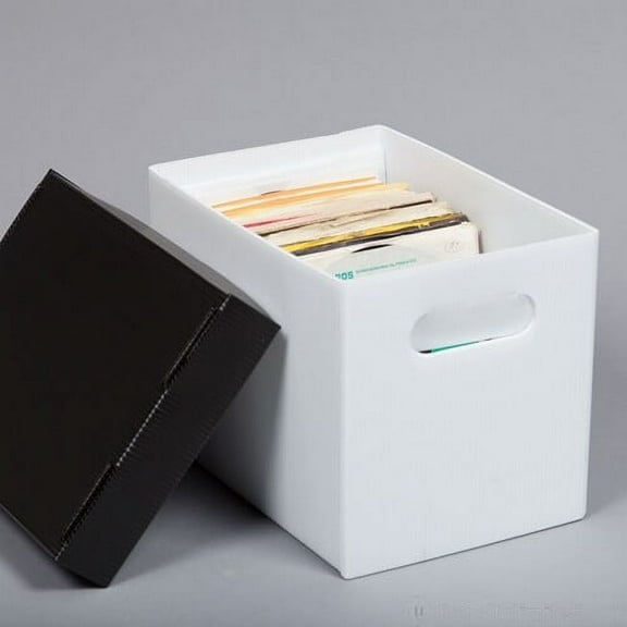 Bags Unlimited X45125CP 7 45 RPM Record Storage Box With Lid Corragated Plastic (White/Black)  [VINYL ACCESSORIES]