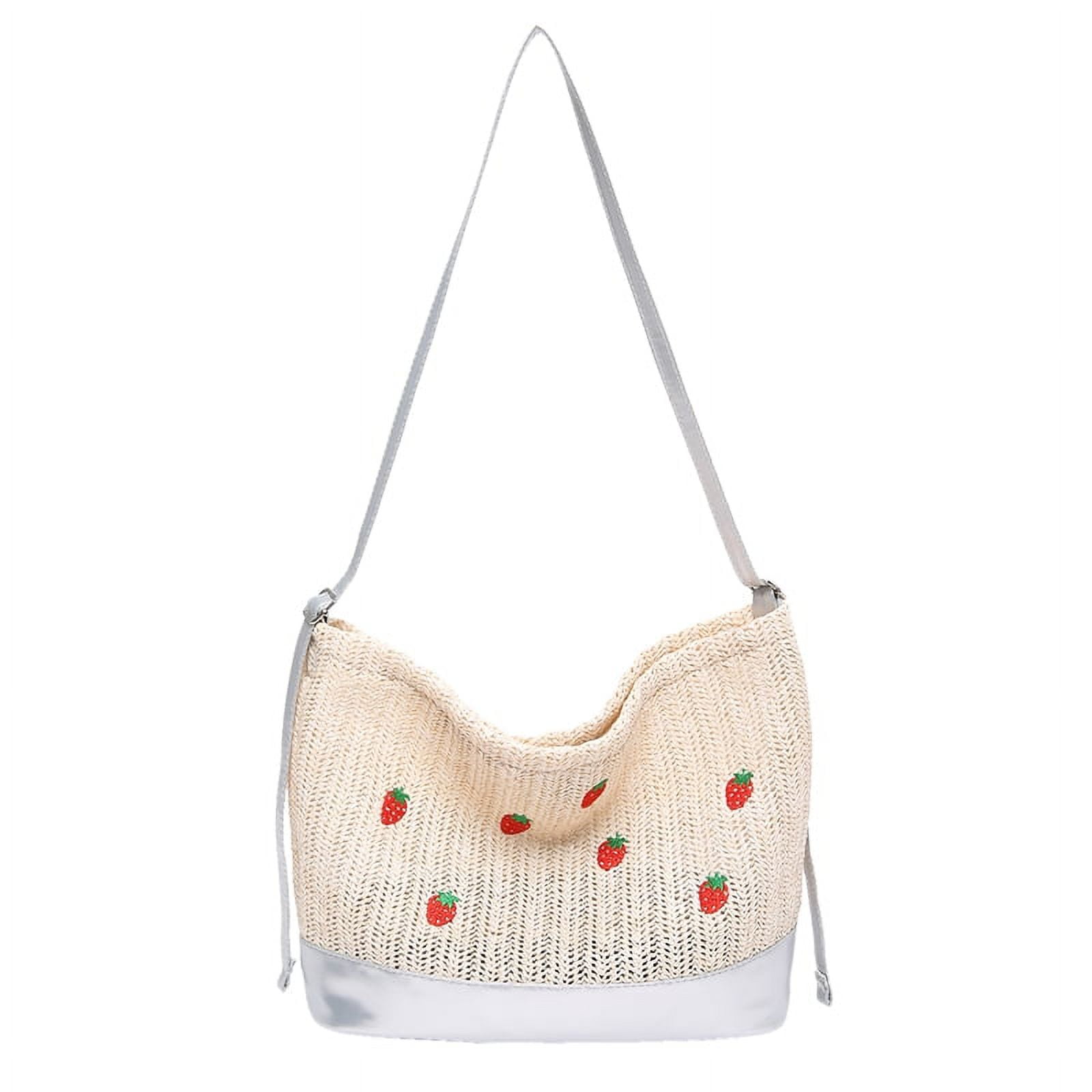 Bags for Women Fashion Strawberry Summer Straw Bag PU Leather Tote