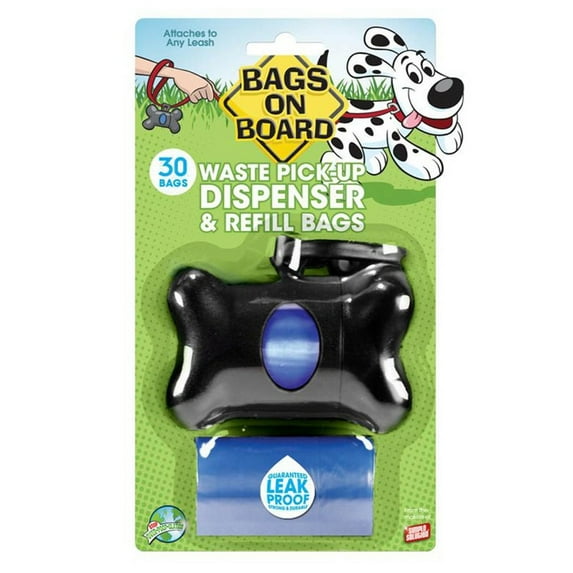 Bags on Board Dog Waste Bag Bone Dispenser in Black with 30 Refill Bags
